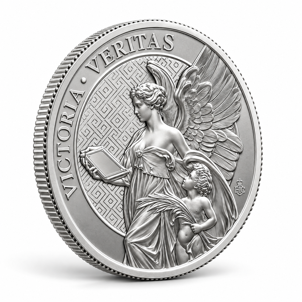 2022 St Helena Queen's Virtues Truth 2 oz silver coin angled reverse