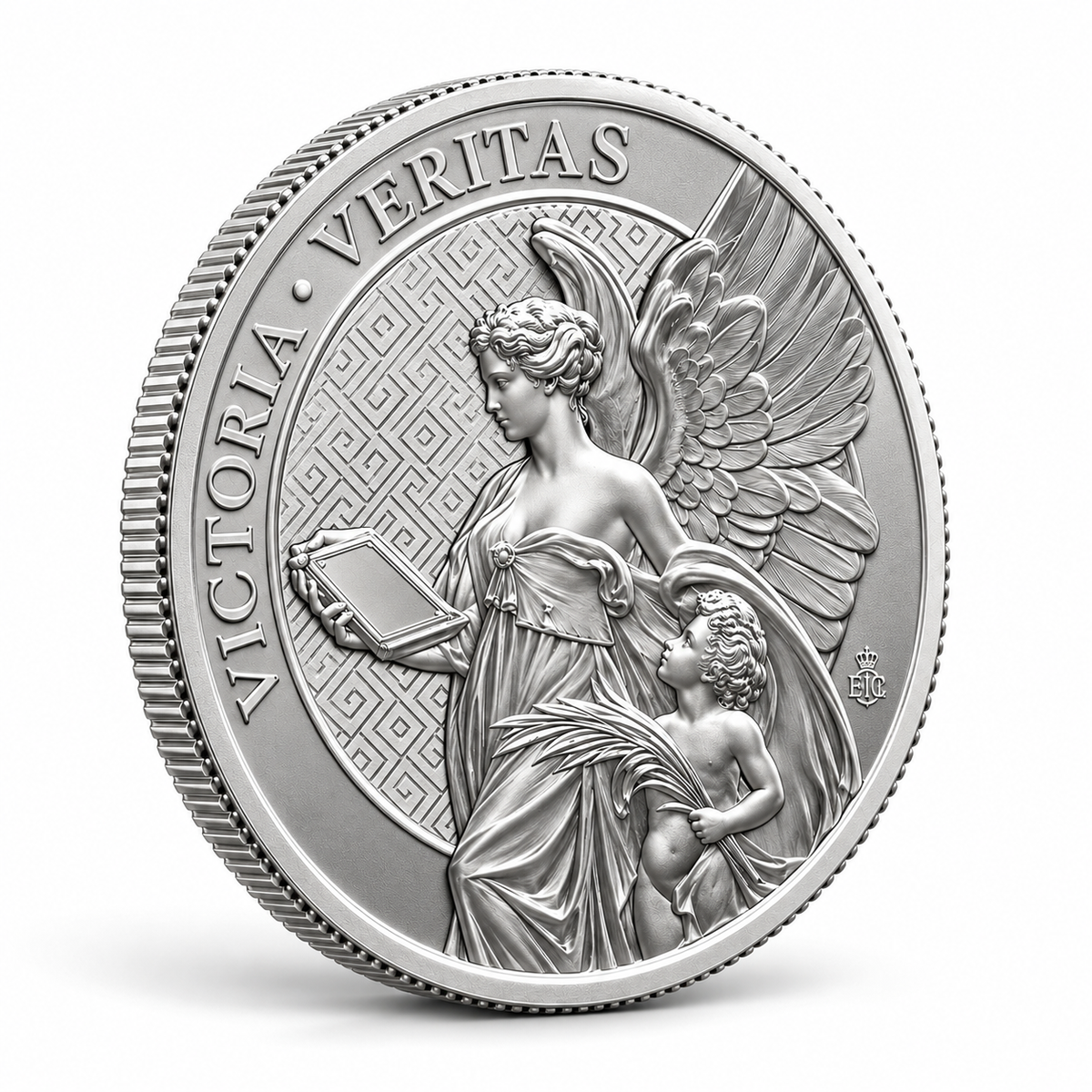 2022 St Helena Queen's Virtues Truth 2 oz silver coin angled reverse