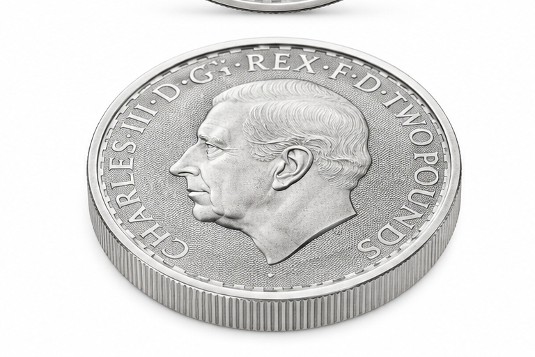 2023 UK Britannia 1 oz silver coin King Charles III angled obverse