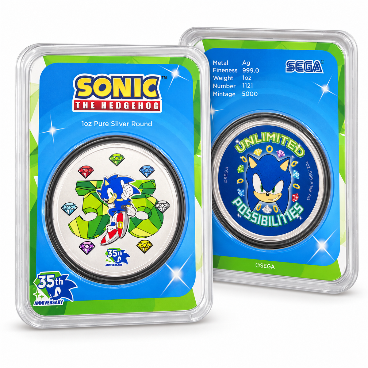 2026 Sonic the Hedgehog 35th Anniversary 1 oz Silver Round – Colourised TEP