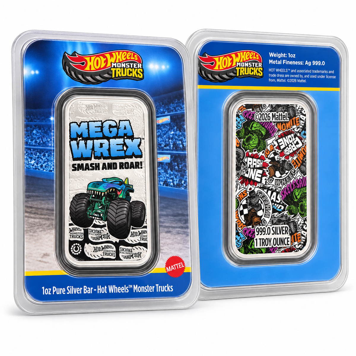 2026 Hot Wheels Mega Wrex 1 oz Silver Bar – Colourised | Limited Mintage