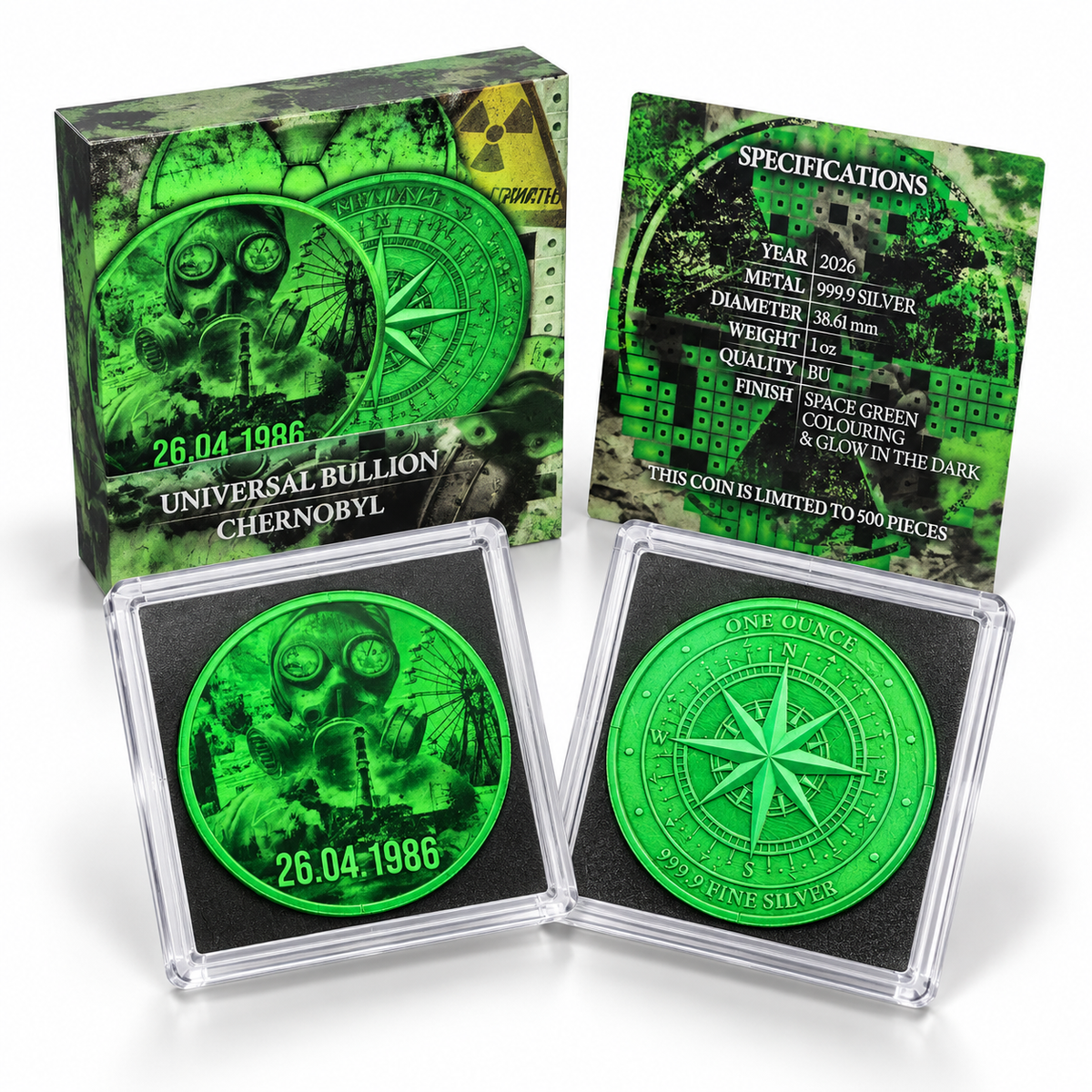 2026 Chernobyl 40th Anniversary 1 oz Silver Medal – Glow in the Dark | Mintage 500