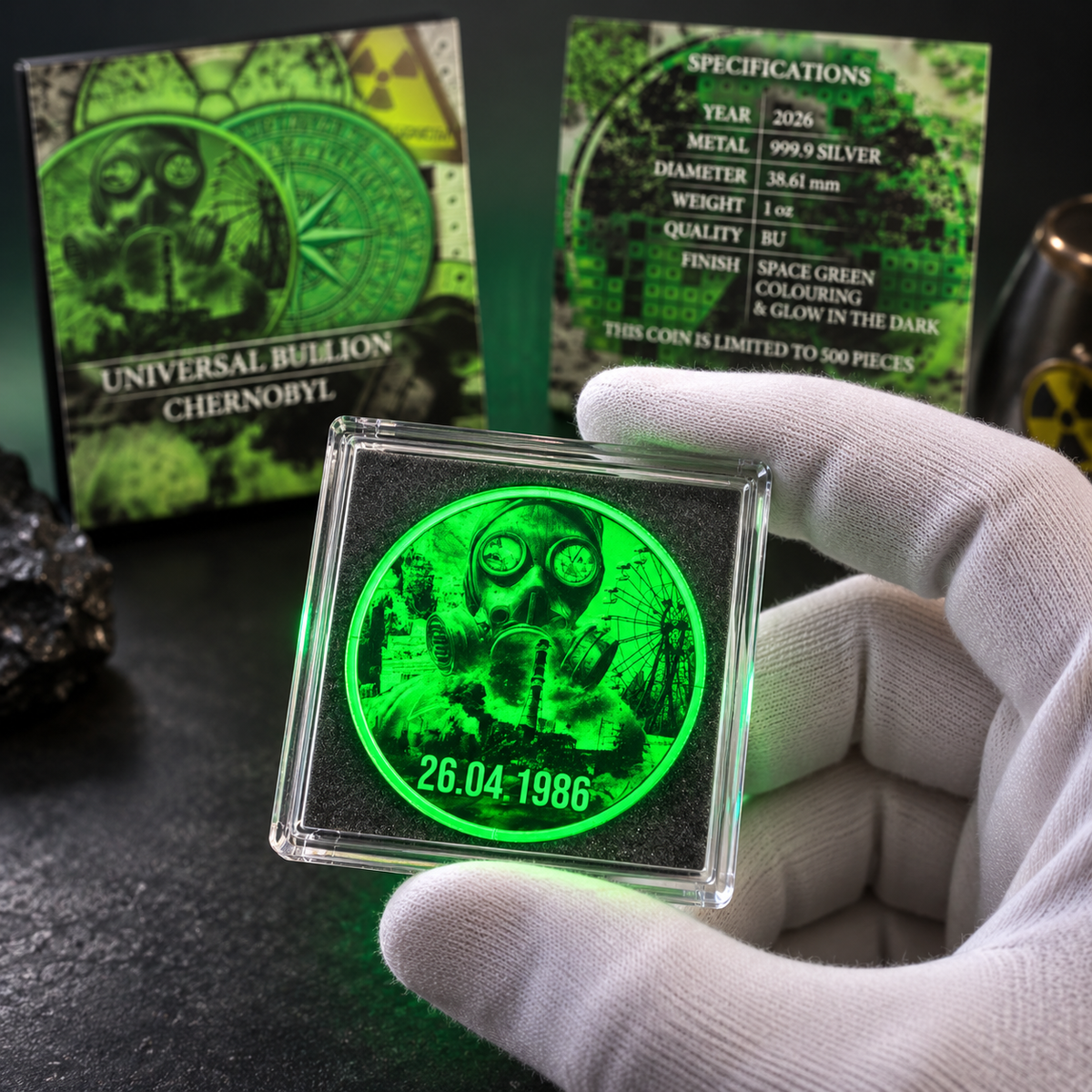 2026 Chernobyl 40th Anniversary 1 oz Silver Medal – Glow in the Dark | Mintage 500