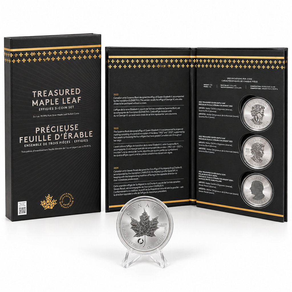 2022–2024 Treasured Maple Leaf Effigies 3-Coin Silver Set – 3 oz | Mintage 5,500