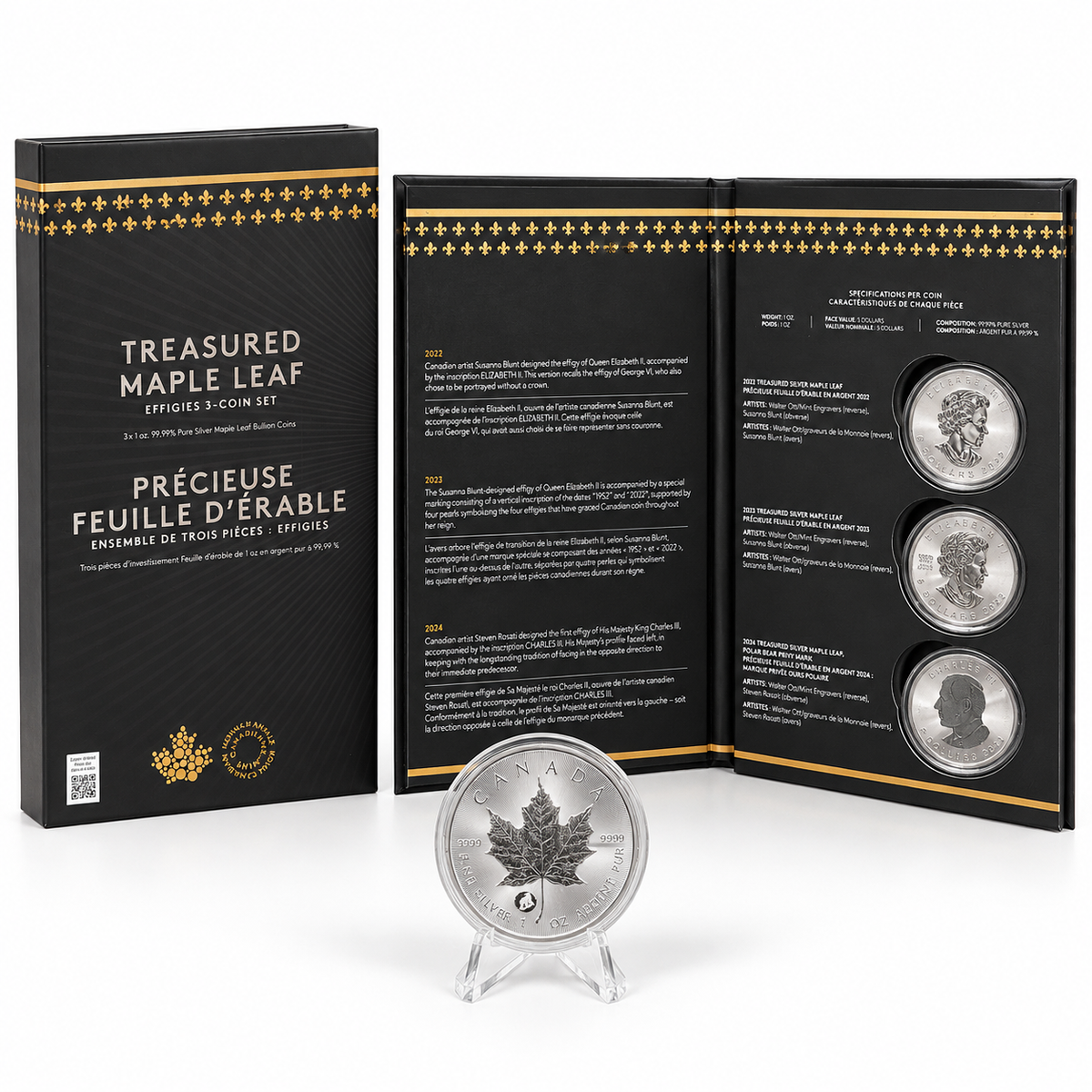 2022–2024 Treasured Maple Leaf Effigies 3-Coin Silver Set – 3 oz | Mintage 5,500
