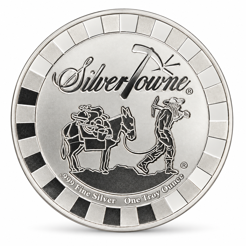 SilverTowne Prospector & Donkey 1 oz Silver Round – .999 Fine Silver