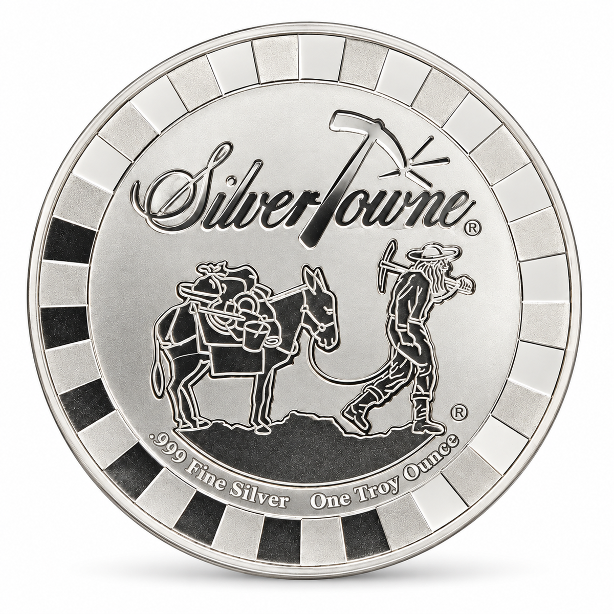SilverTowne Prospector & Donkey 1 oz Silver Round – .999 Fine Silver