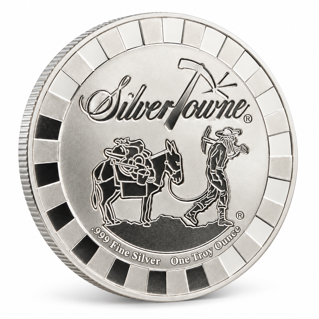SilverTowne Prospector & Donkey 1 oz Silver Round – .999 Fine Silver