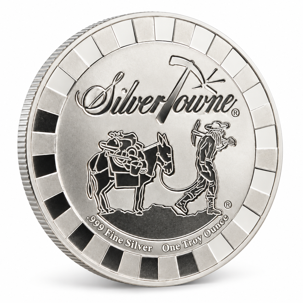 SilverTowne Prospector & Donkey 1 oz Silver Round – .999 Fine Silver