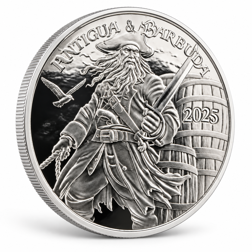 2025 Antigua & Barbuda Rum Runner & Pirate 1 oz Silver Coin – Mintage 25,000