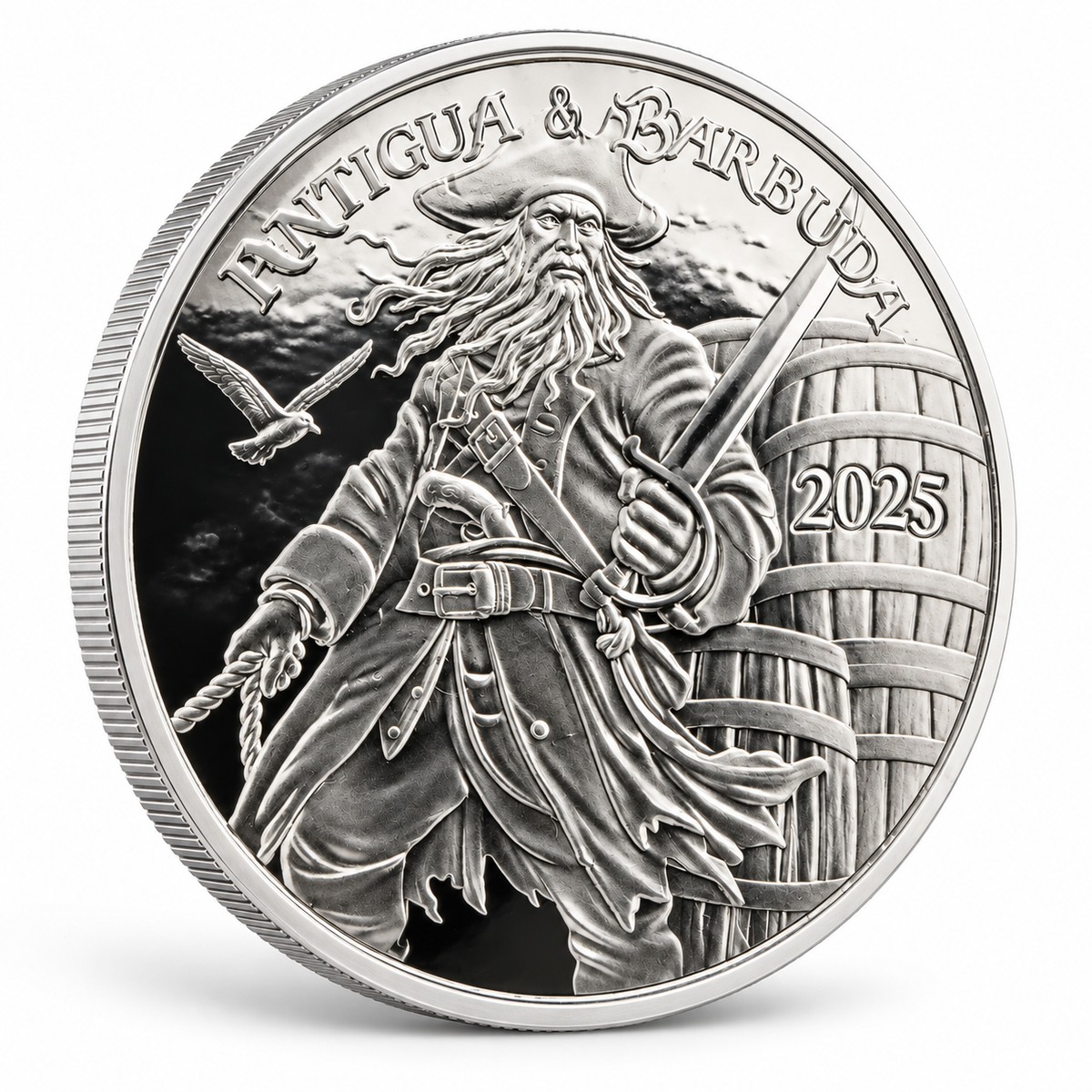 2025 Antigua & Barbuda Rum Runner & Pirate 1 oz Silver Coin – Mintage 25,000