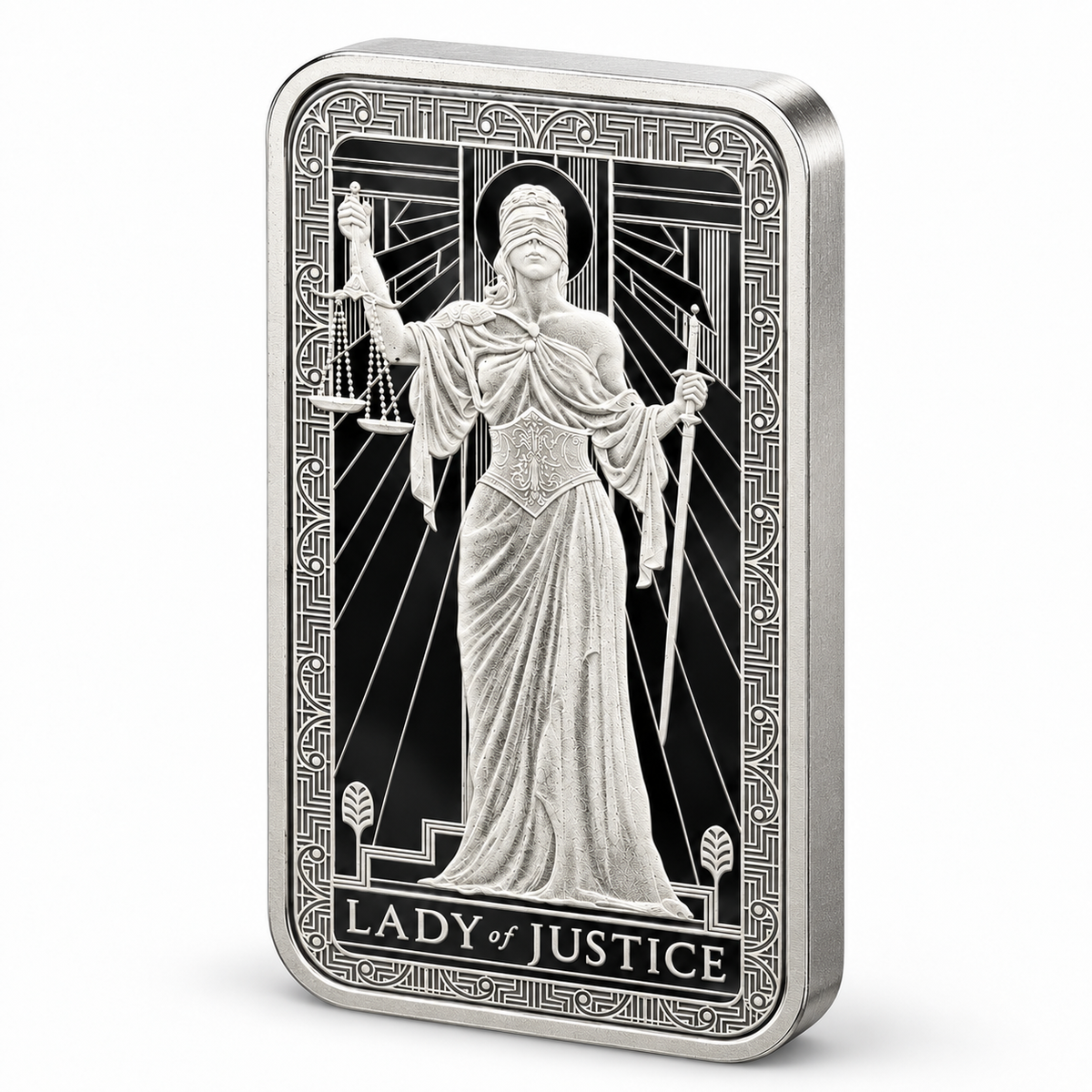PAMP Lady of Justice 1 oz Silver Bar – .999 Fine Silver | Semi-Proof