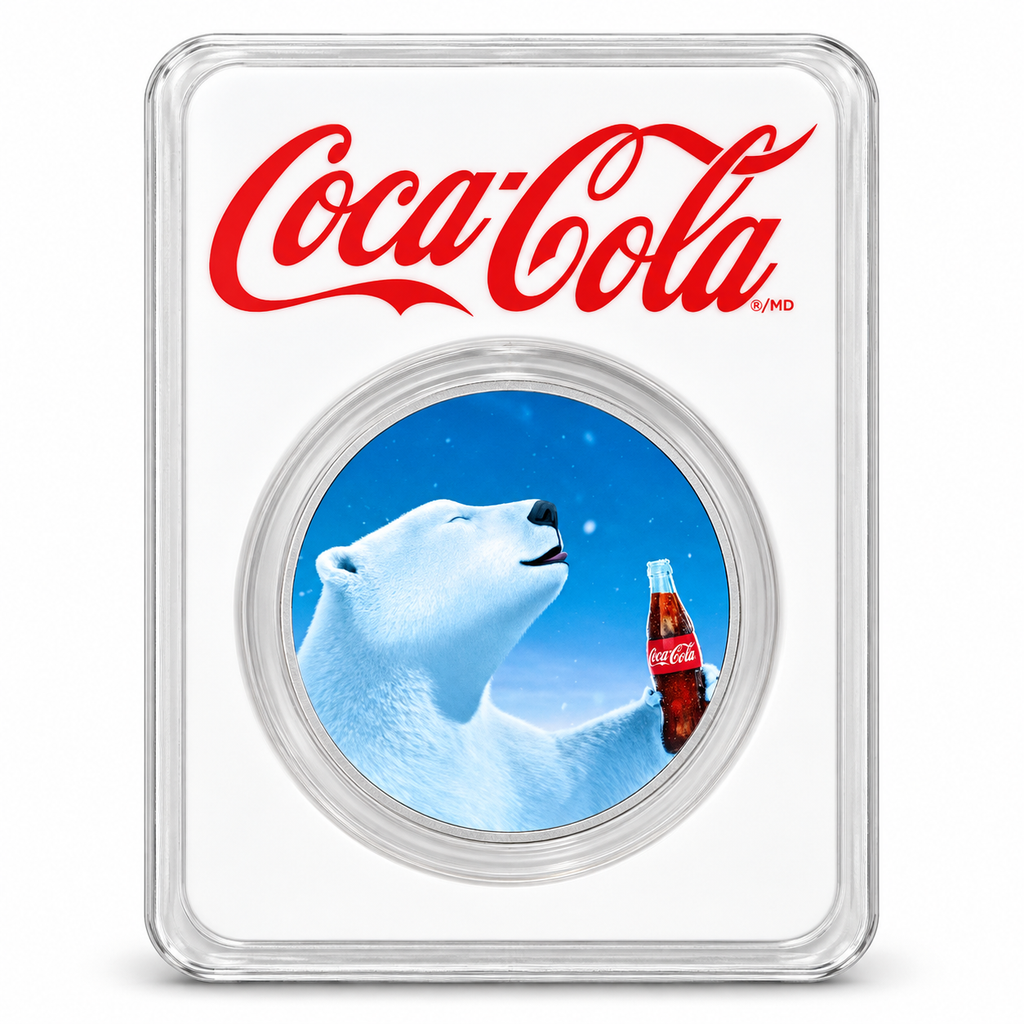 Coca-Cola Polar Bear 30th Anniversary 1 oz Silver Round – .999 Fine Silver – Colourised TEP