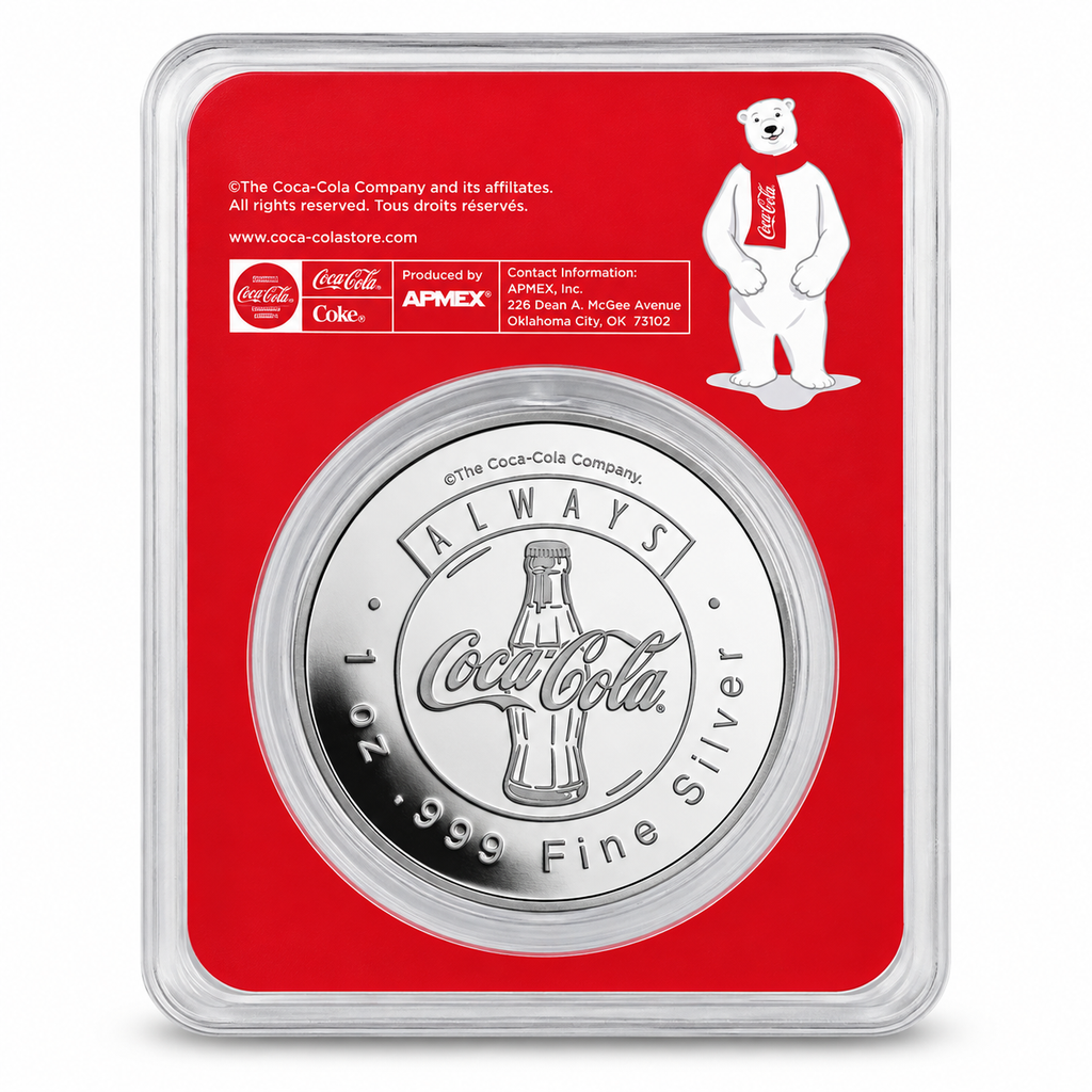 Coca-Cola Polar Bear 30th Anniversary 1 oz Silver Round – .999 Fine Silver – Colourised TEP