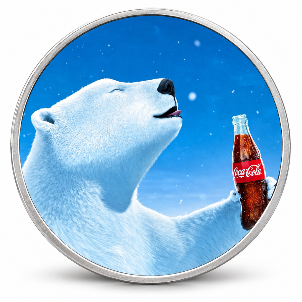 Coca-Cola Polar Bear 30th Anniversary 1 oz Silver Round – .999 Fine Silver – Colourised TEP