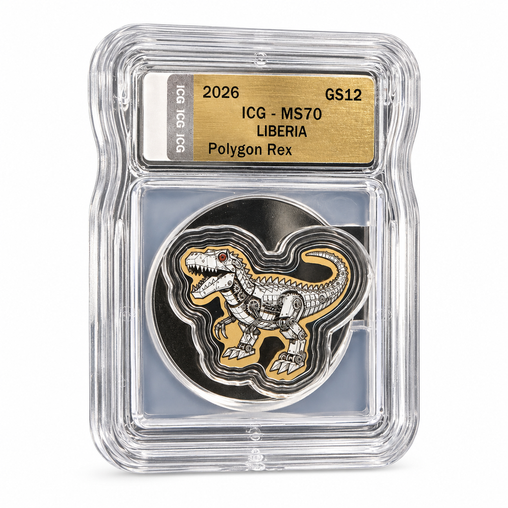 2026 Liberia Polygon Rex 1/1000 oz Gold Coin – ICG MS70 – .9999 Fine Gold