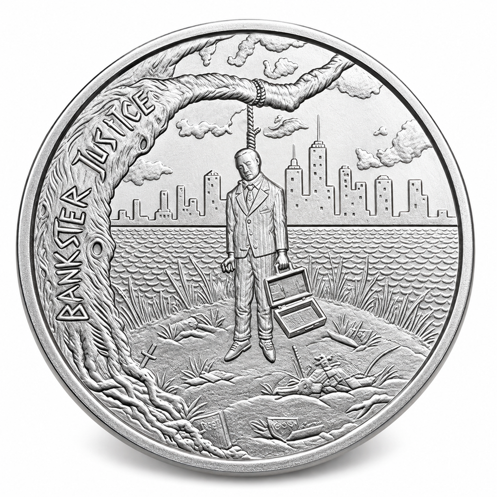 2016 Bankster Justice 1 oz Silver Round – .999 Fine Silver – Crescent City Silver