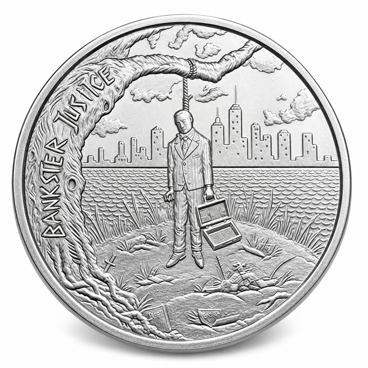 2016 Bankster Justice 1 oz Silver Round – .999 Fine Silver – Crescent City Silver