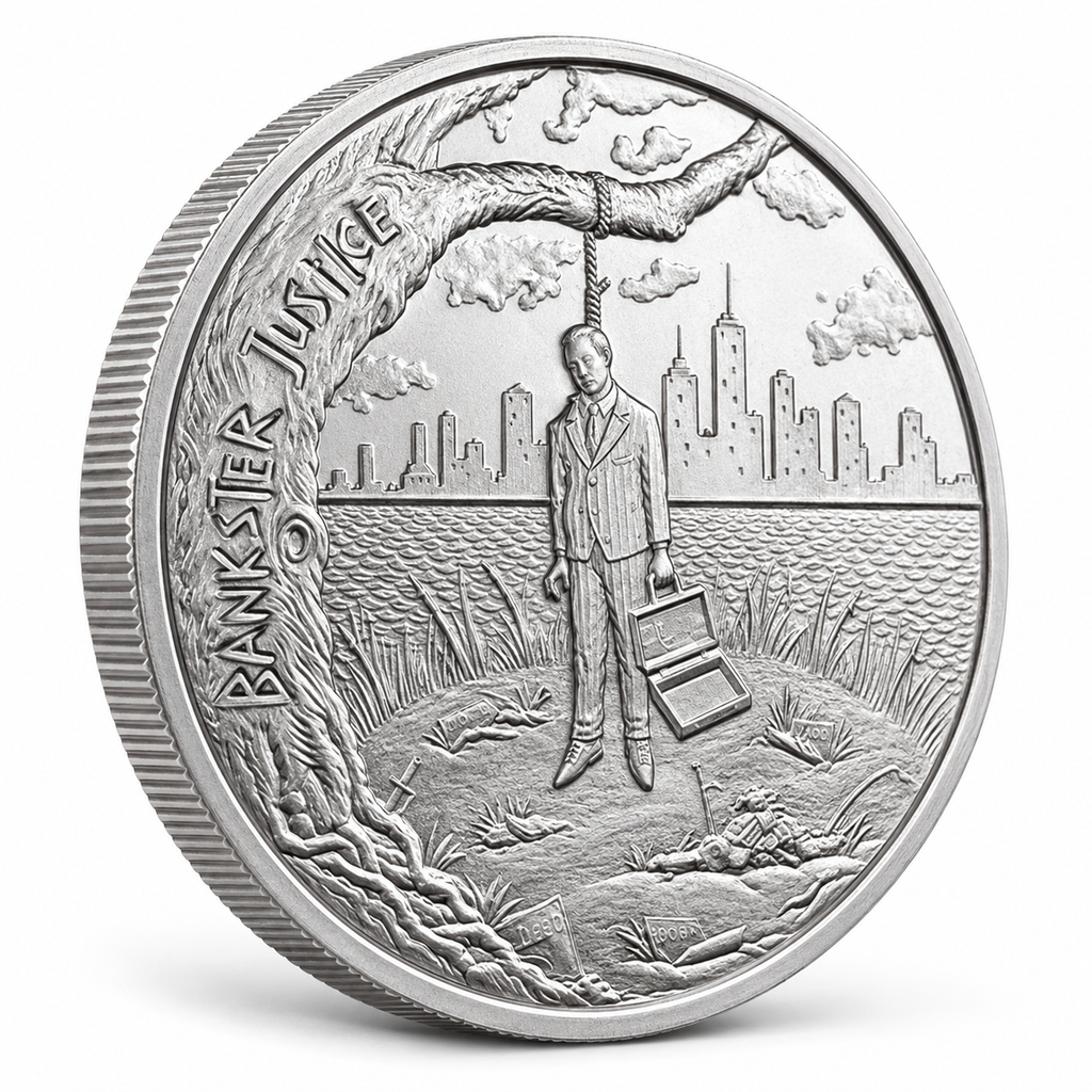 2016 Bankster Justice 1 oz Silver Round – .999 Fine Silver – Crescent City Silver
