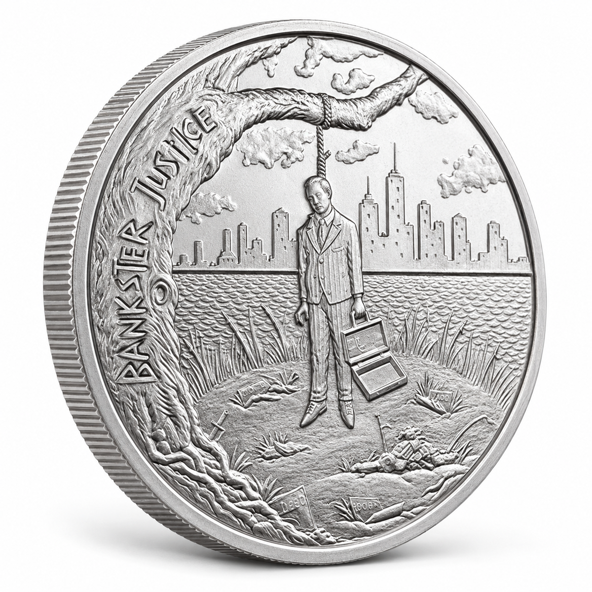 2016 Bankster Justice 1 oz Silver Round – .999 Fine Silver – Crescent City Silver