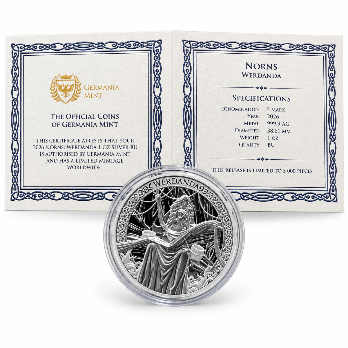 2026 Germania Mint Norns: Werdanda 1 oz Silver BU – Mintage 5,000