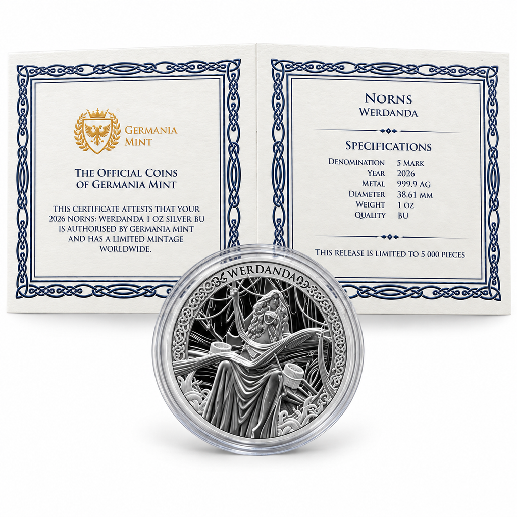 2026 Germania Mint Norns: Werdanda 1 oz Silver BU – Mintage 5,000