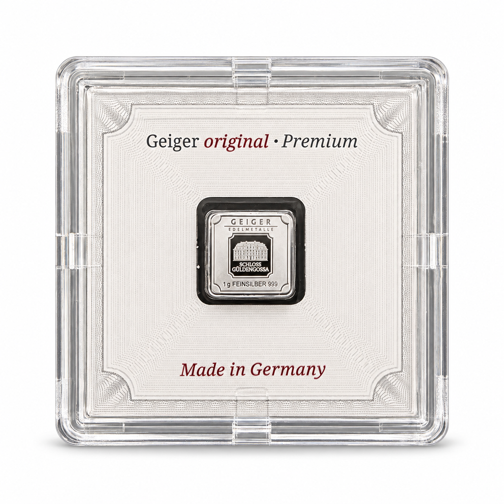 Geiger Original Premium 1g Silver Bar – .999 Fine Silver in Assay