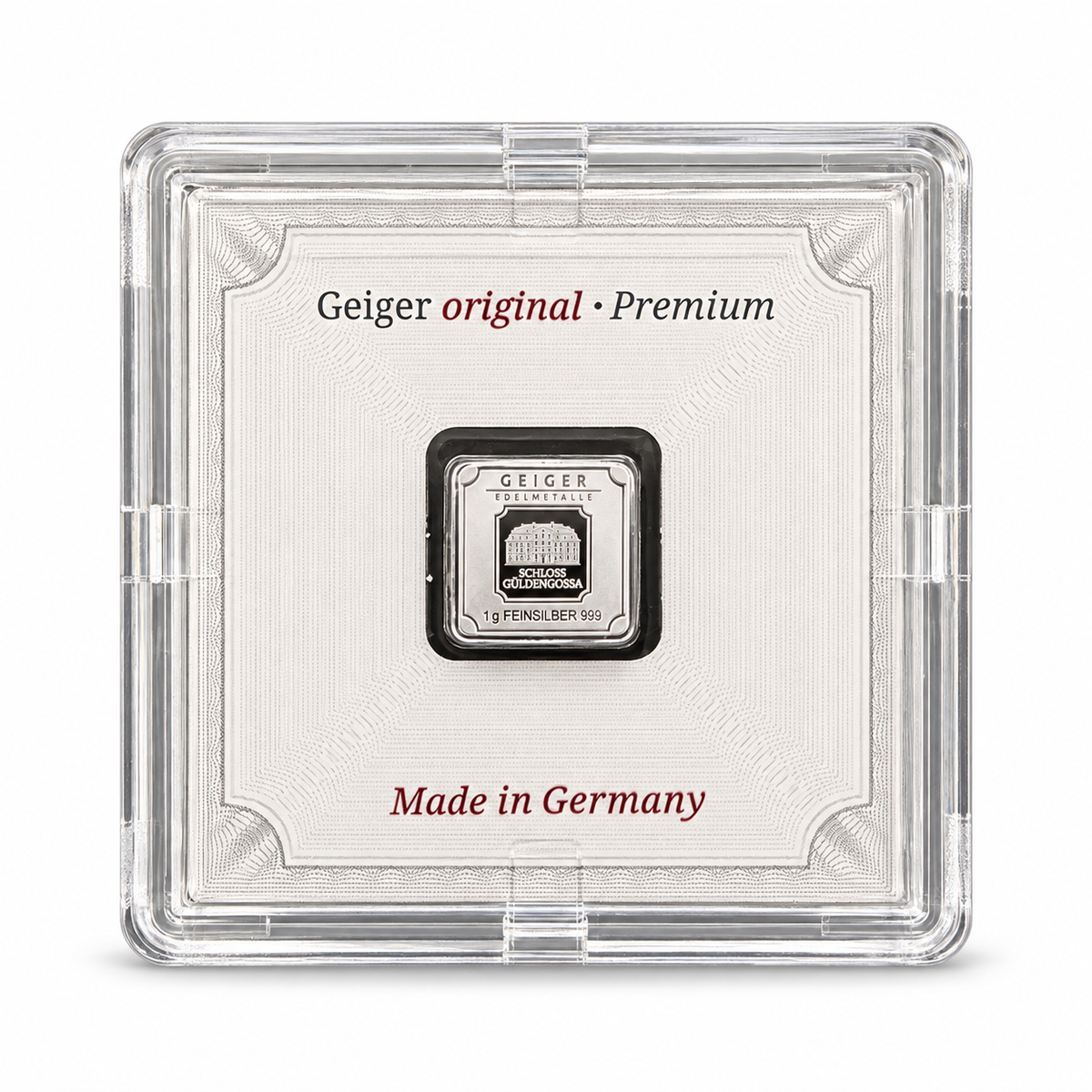 Geiger Original Premium 1g Silver Bar – .999 Fine Silver in Assay
