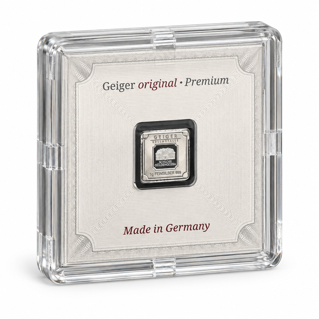 Geiger Original Premium 1g Silver Bar – .999 Fine Silver in Assay