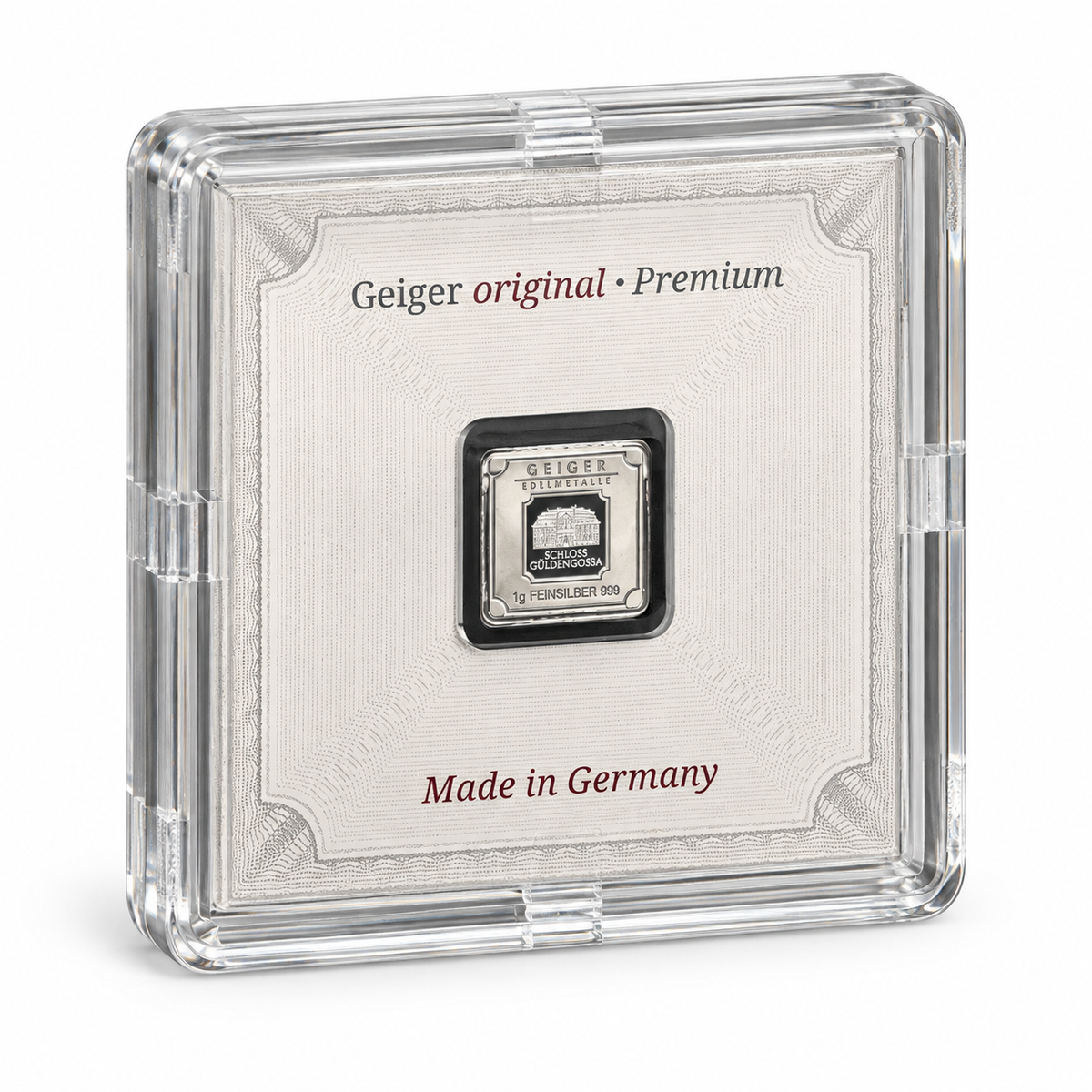 Geiger Original Premium 1g Silver Bar – .999 Fine Silver in Assay
