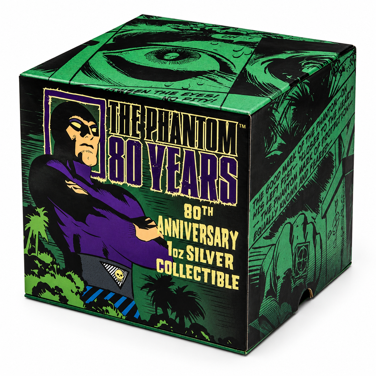 Front of The Phantom 80th Anniversary green comic illustration presentation box
