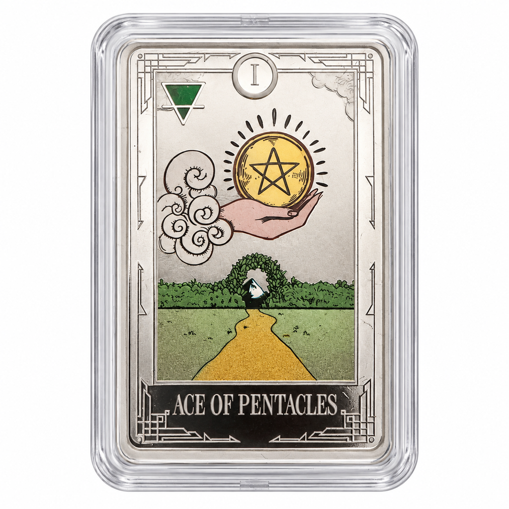 Agoro Ace of Pentacles 1 oz silver collectible coin front