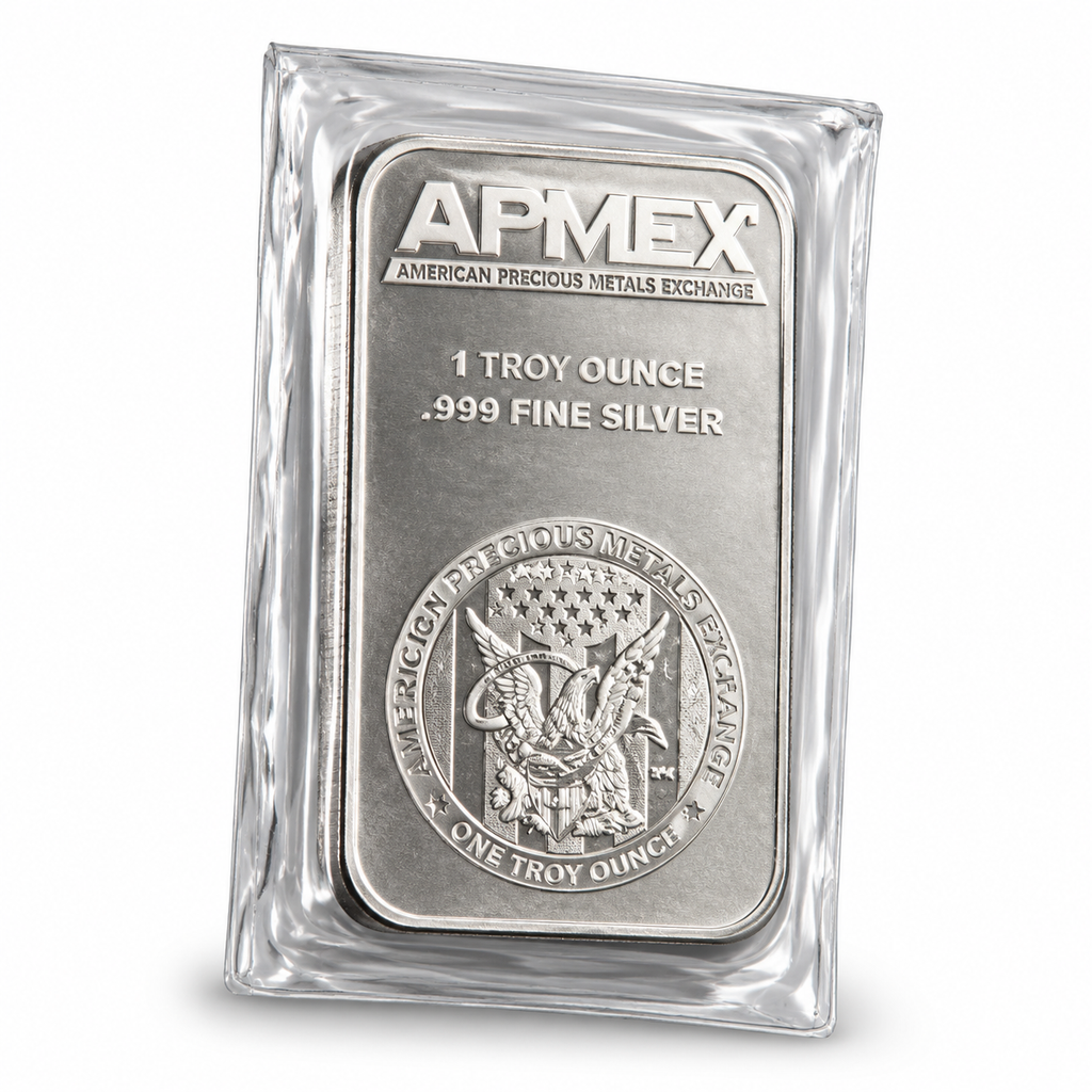 APMEX 1 oz .999 fine silver bar angled product view