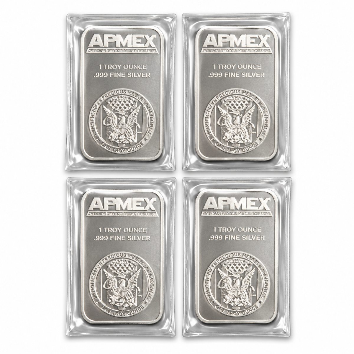Four APMEX 1 oz .999 fine silver bars