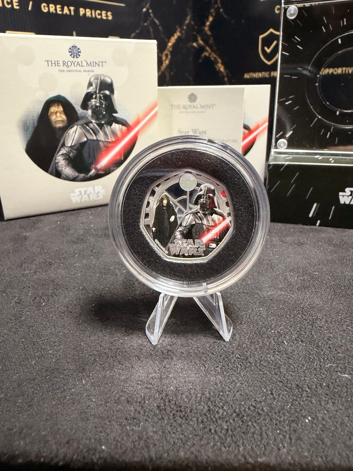 Actual 2023 Darth Vader and Emperor Palpatine 50p silver proof colour coin detail