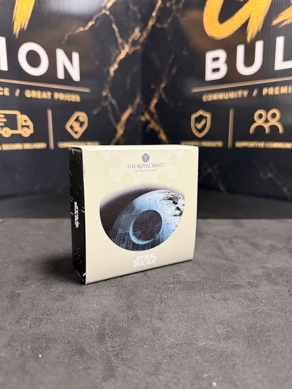 Actual Death Star II Royal Mint original outer sleeve front with minor visible corner wear