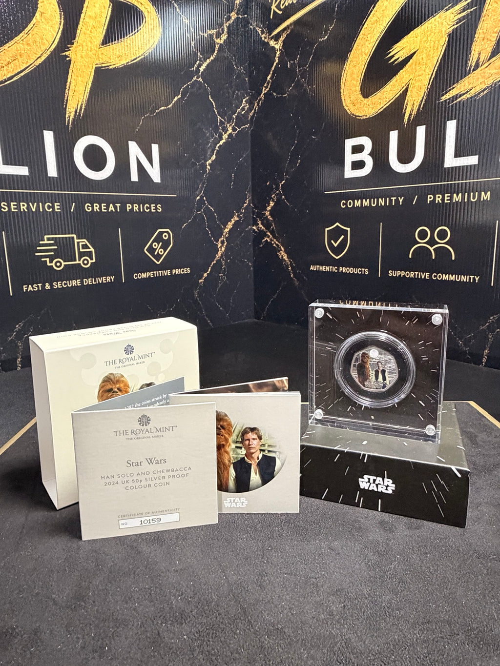 Complete Han Solo Chewbacca 2024 Royal Mint silver proof presentation and COA 10159