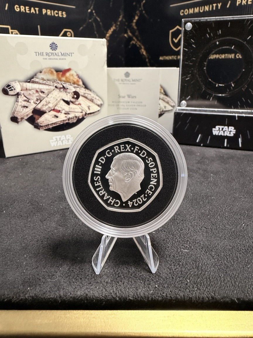 2024 Millennium Falcon 50p silver proof obverse showing King Charles III portrait