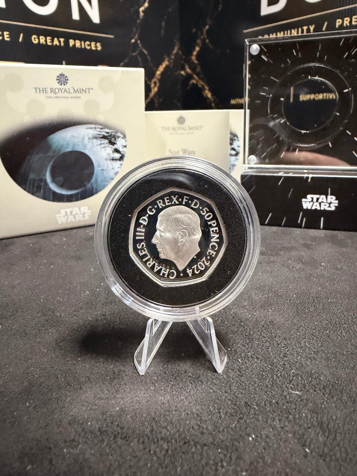 Actual 2024 Death Star II 50p King Charles III obverse in protective capsule