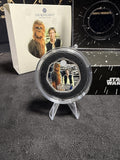 Actual 2024 Royal Mint Han Solo and Chewbacca 50p Colour Silver Proof close-up