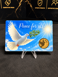 2026 Gabon Peace for All Dove 1000 Francs 1/1000oz fine gold coin in blue dove with olive branch presentation card