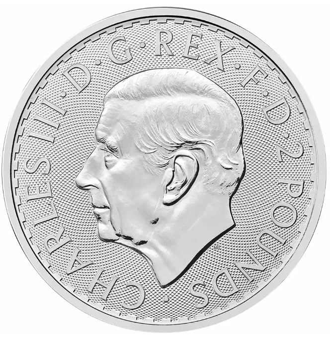 2027 1oz Silver Britannia coin obverse bearing portrait of King Charles III