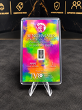 Benchmark Strategic Metals 1 GRAIN .999 fine silver bar colourful rainbow Certificate of Authenticity card – photo enhanced, bar is 0.0648 grams