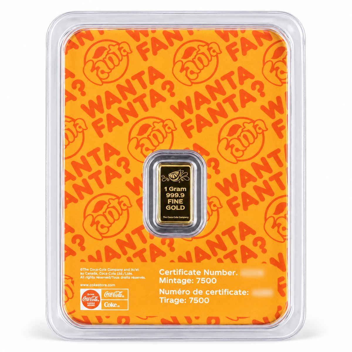 2026 PAMP Fanta 1 gram gold bar reverse assay card certificate number hidden