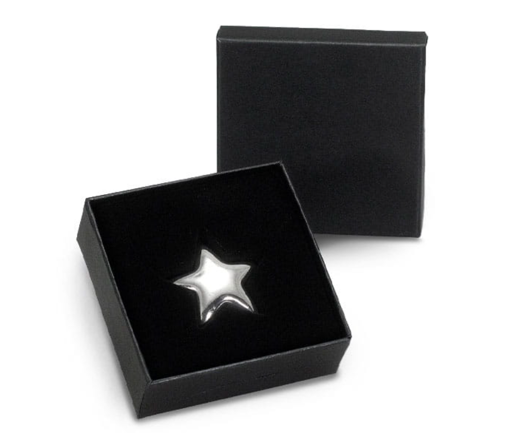 Geiger Edelmetalle 1oz .999 Silver Star cast bar with black presentation box – product reference photo
