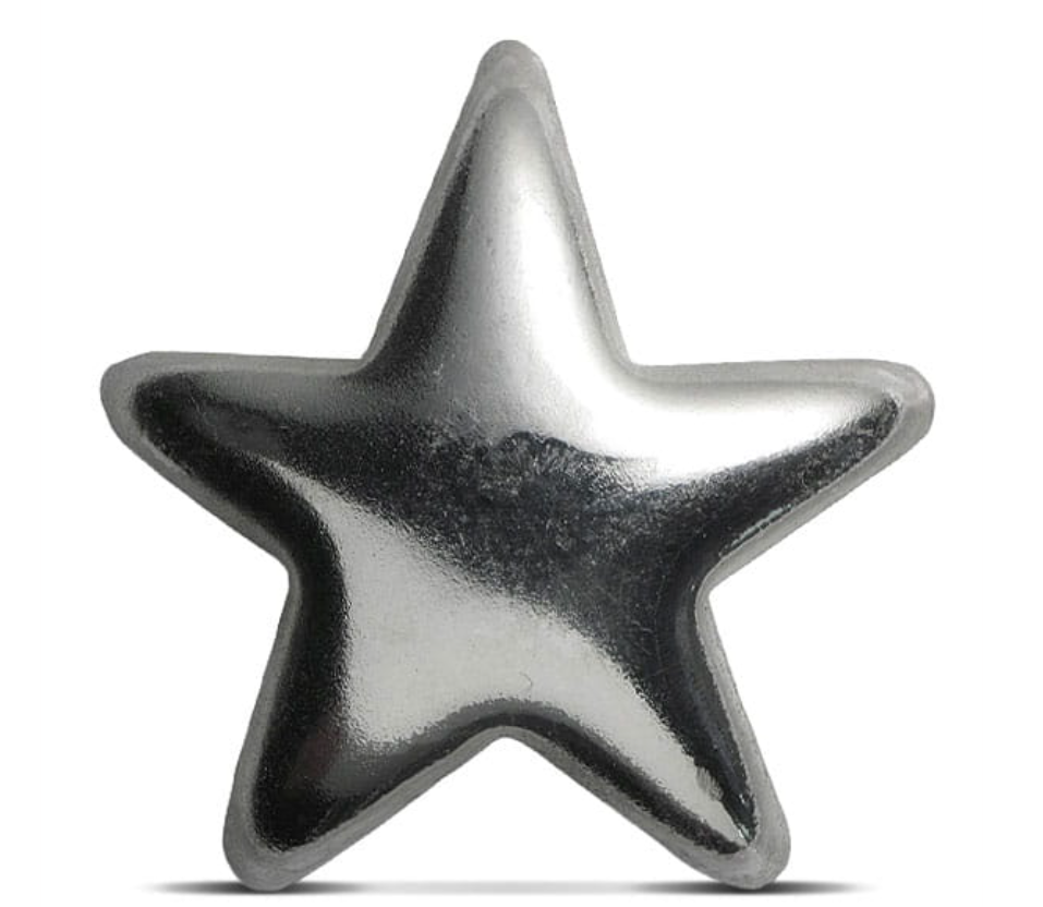 Polished side of Geiger 1oz fine silver cast star bar