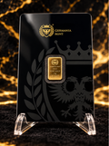 Germania Mint 1g 999.9 fine gold bar in black Safepack front