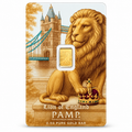 PAMP Suisse 0.5g Lion of England gold bar – front in illustrated presentation card