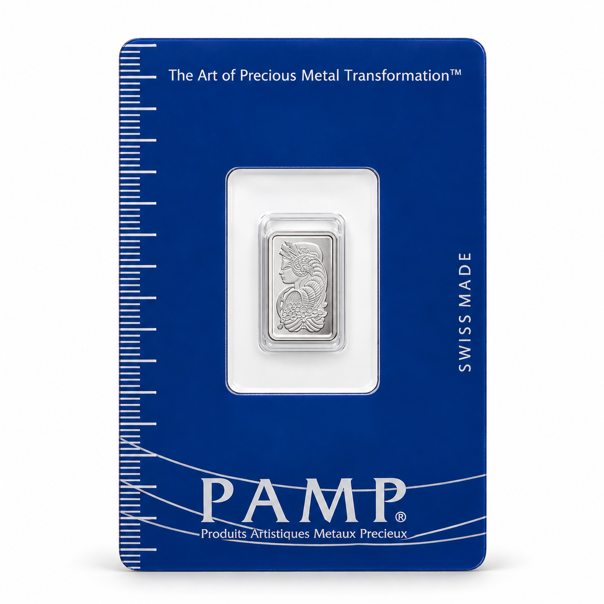 PAMP Suisse 1g platinum bar in sealed blue assay card