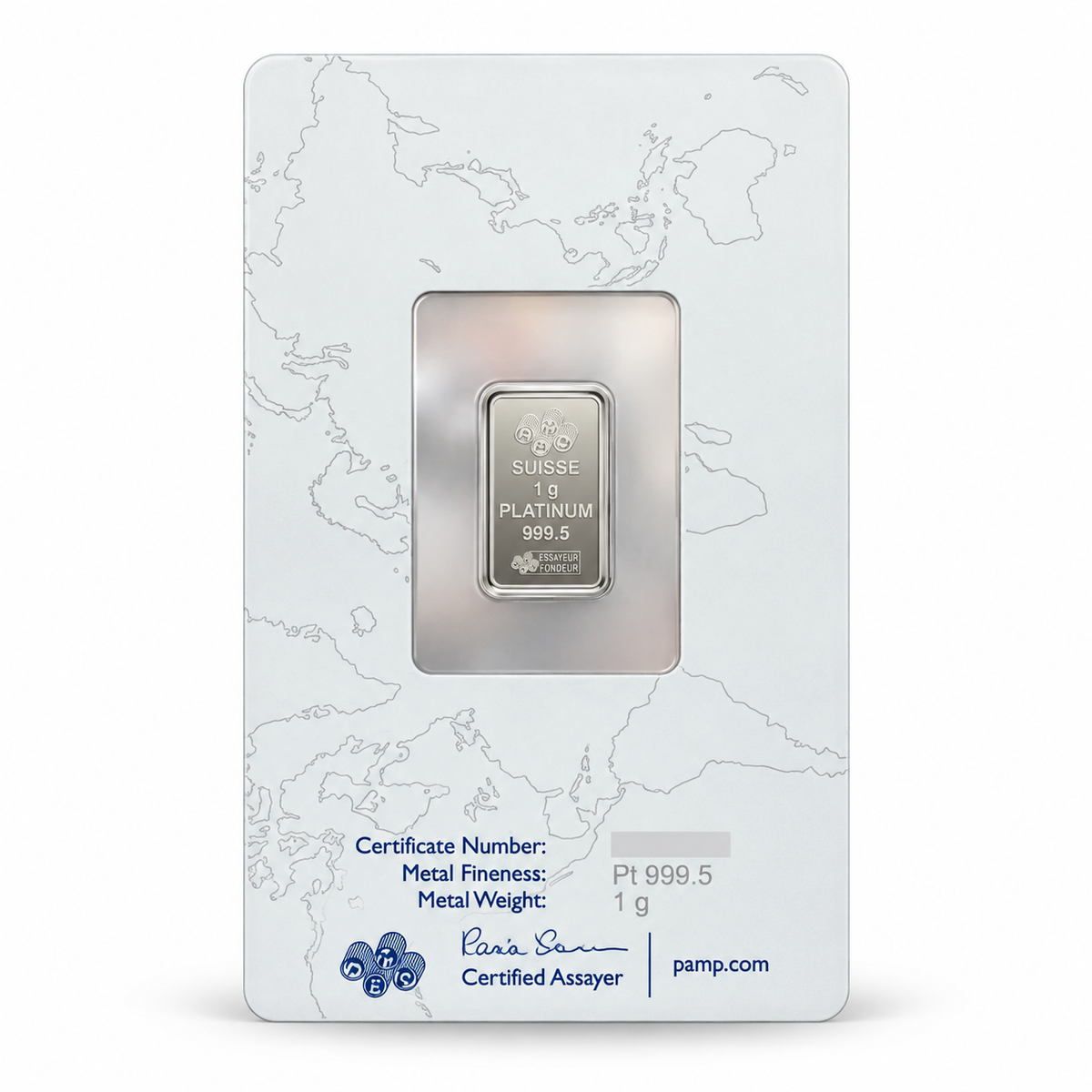 PAMP Suisse 1g platinum bar reverse assay card